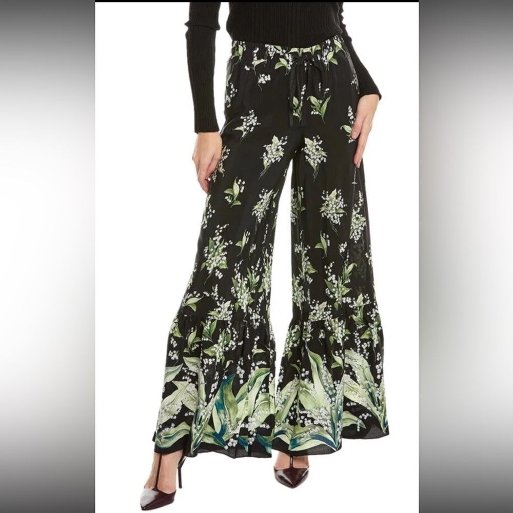 RED Valentino Black and Green Wide Leg Pants